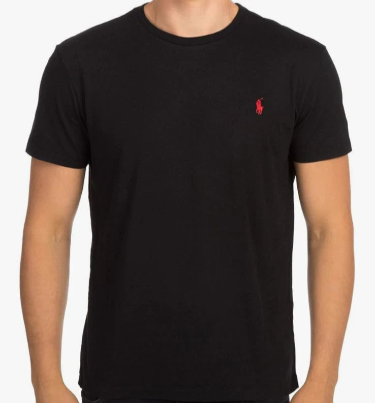 Ralph Lauren Polo Black T Shirt 100% Cotton Crewneck Mens Comfort Short Sleeve