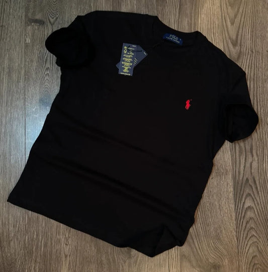 Ralph Lauren Polo Black T Shirt 100% Cotton Crewneck Mens Comfort Short Sleeve